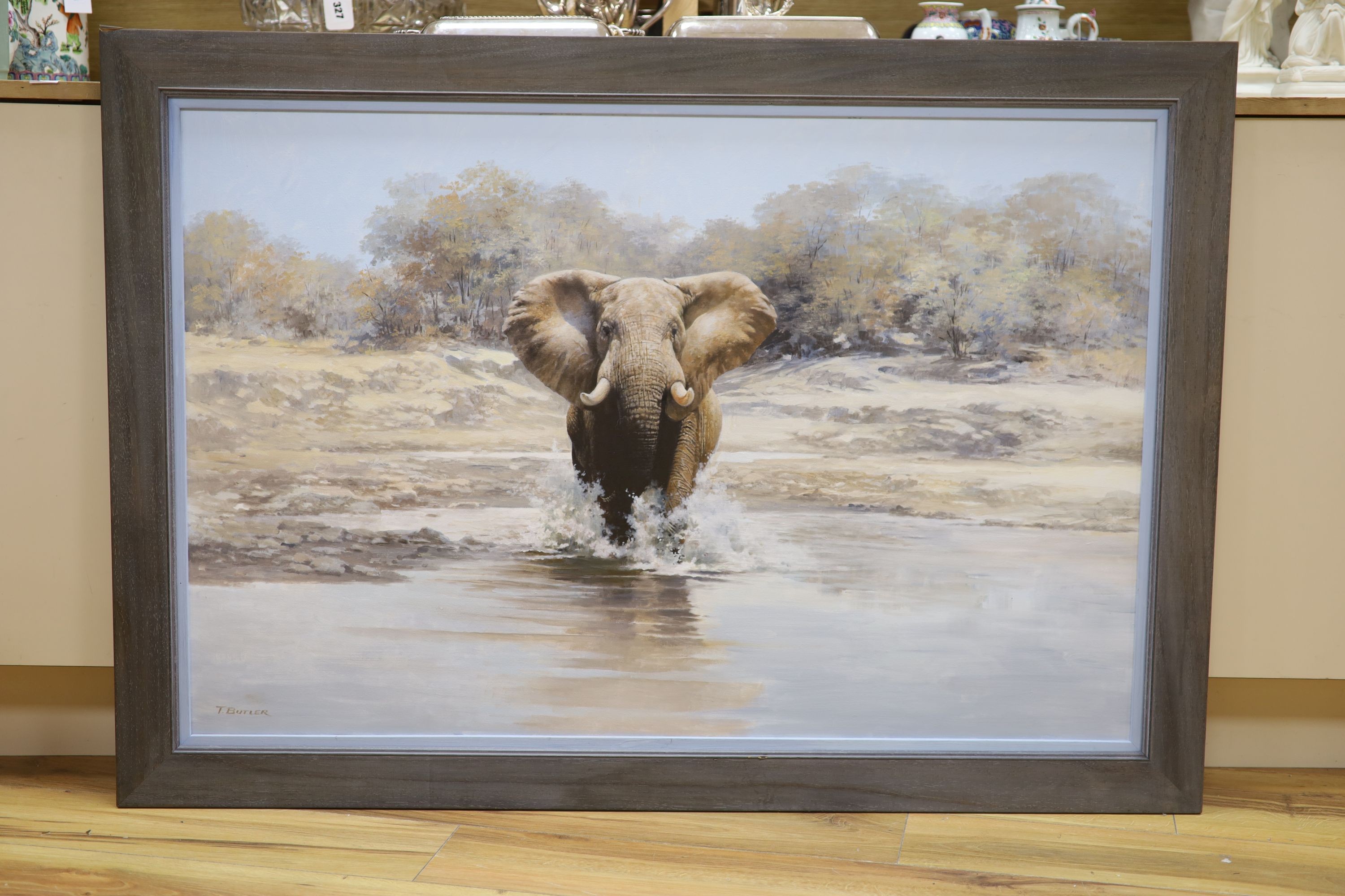 Tony Butler (1945-), oil on canvas, Bull elephant, signed, 71 x 108cm